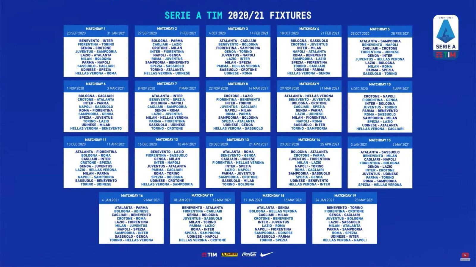 Il calendario della Serie A 2020/2021