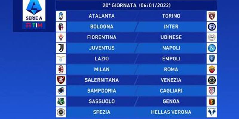 20esima giornata di Serie A 2021/2022: orari, dove vederle in TV e risultati