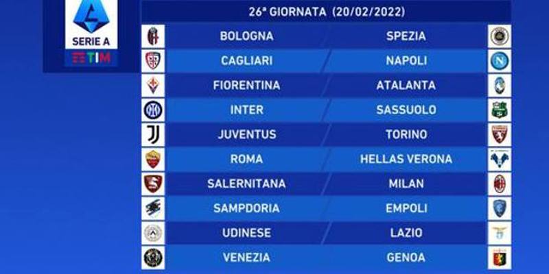 26esima giornata di Serie A 2021/2022: orari, dove vederle in TV e risultati
