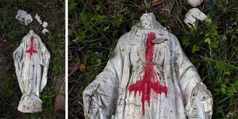 Una statua della Madonna è stata trovata decapitata e con una croce rovesciata sul petto a Loano, in provincia di Savona