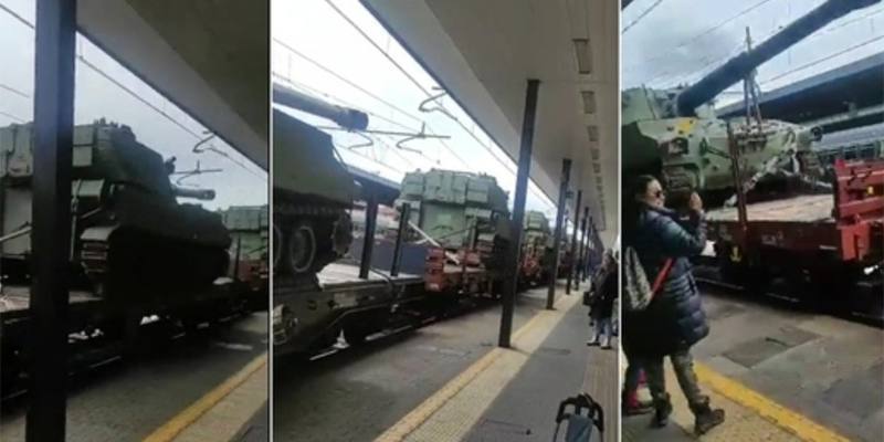 Un treno con a bordo decine di carri armati diretti in Ucraina ha creato stupore tra i passeggeri della stazione ferroviaria di Udine