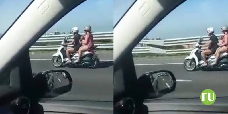 Il video che mostra un neonato in scooter sull'autostrada con i genitori 