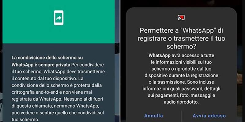 Come funziona la condivisione dello schermo per le videochiamate di WhatsApp