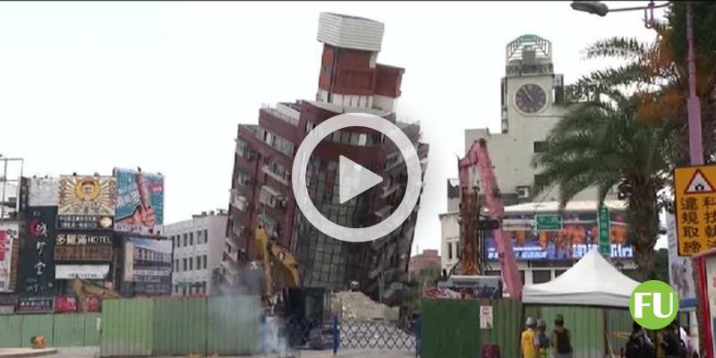 Il video della demolizione dell'edificio pericolante a Taiwan