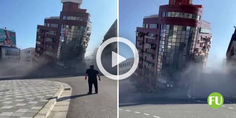 Il video dell'edificio che si ripiega dopo la scossa a Taiwan