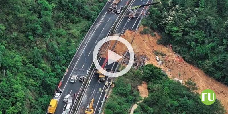 I video del crollo di un tratto dell'autostrada nella provincia del Guangdong (Cina)