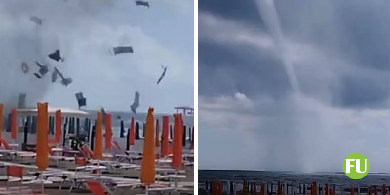 Il video della tromba d'aria a Marina di Grosseto (lettini e ombrelloni volano via)